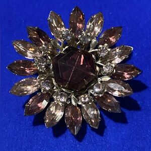 Vintage Silver Tone & Purple Rhinestone Brooch